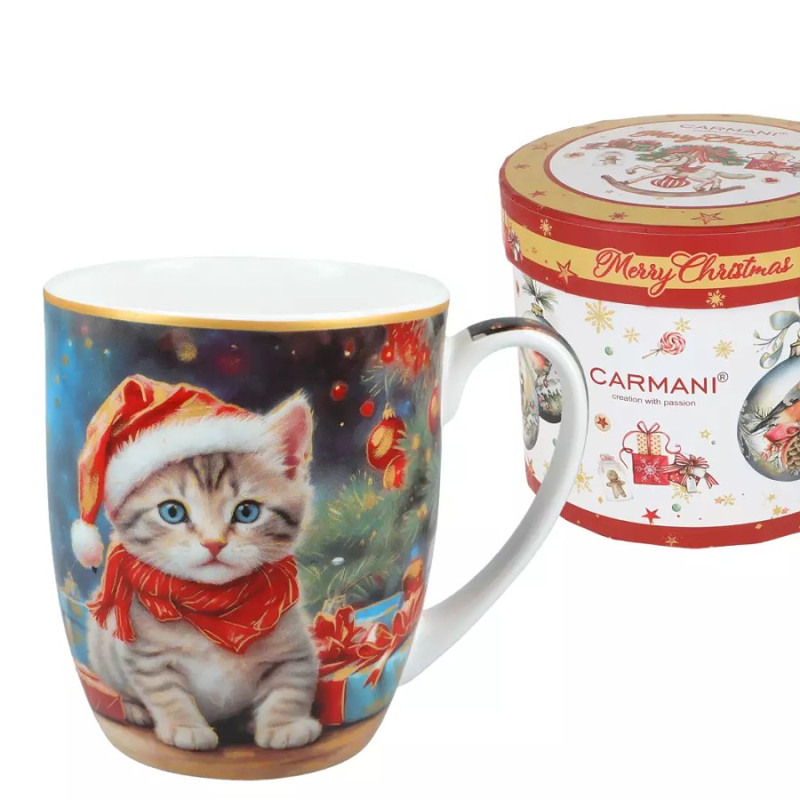 Hrnek 380 ml Camio - Vánoční koťátko s čepičkou