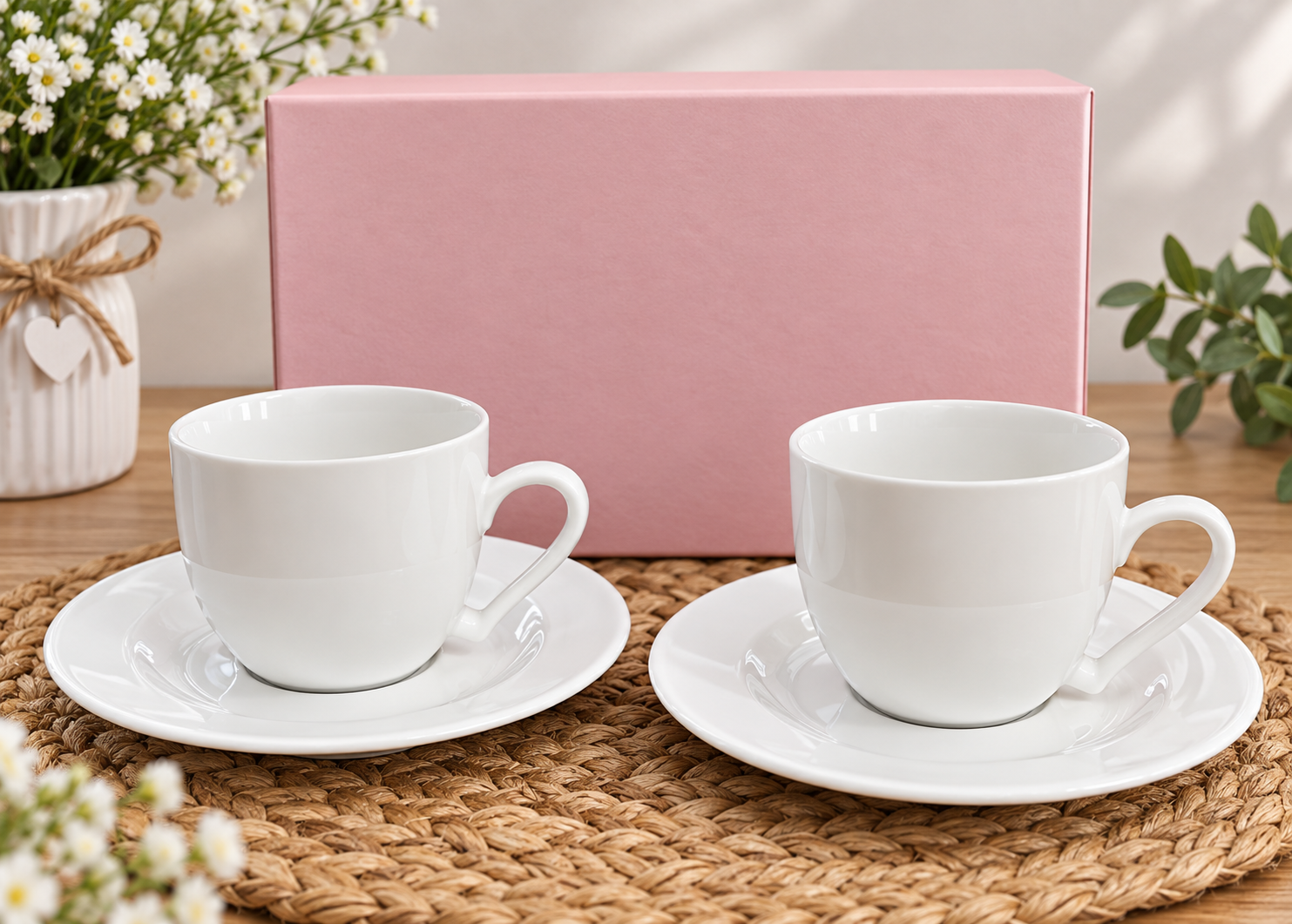 Porcelánová sada šálků s podšálky – 2 ks