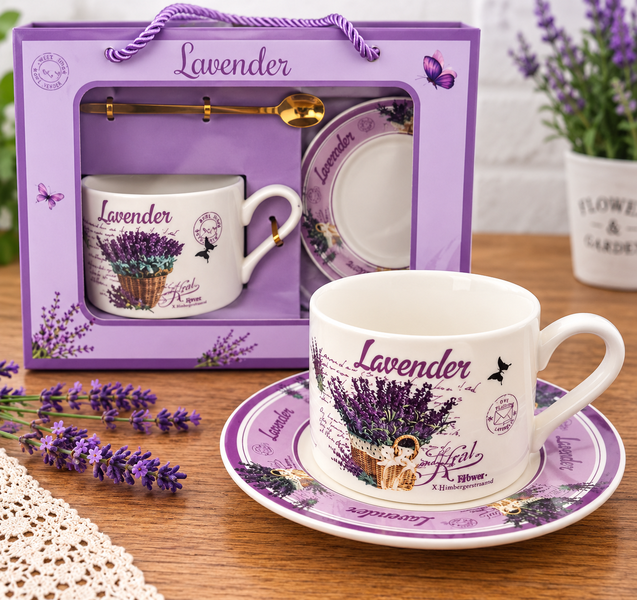 Dárkový šálek s podšálkem Lavender
