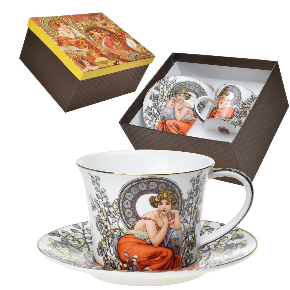 Šálek s podšálkem 200 ml se Alfons Mucha - Topaz (bílý podklad)