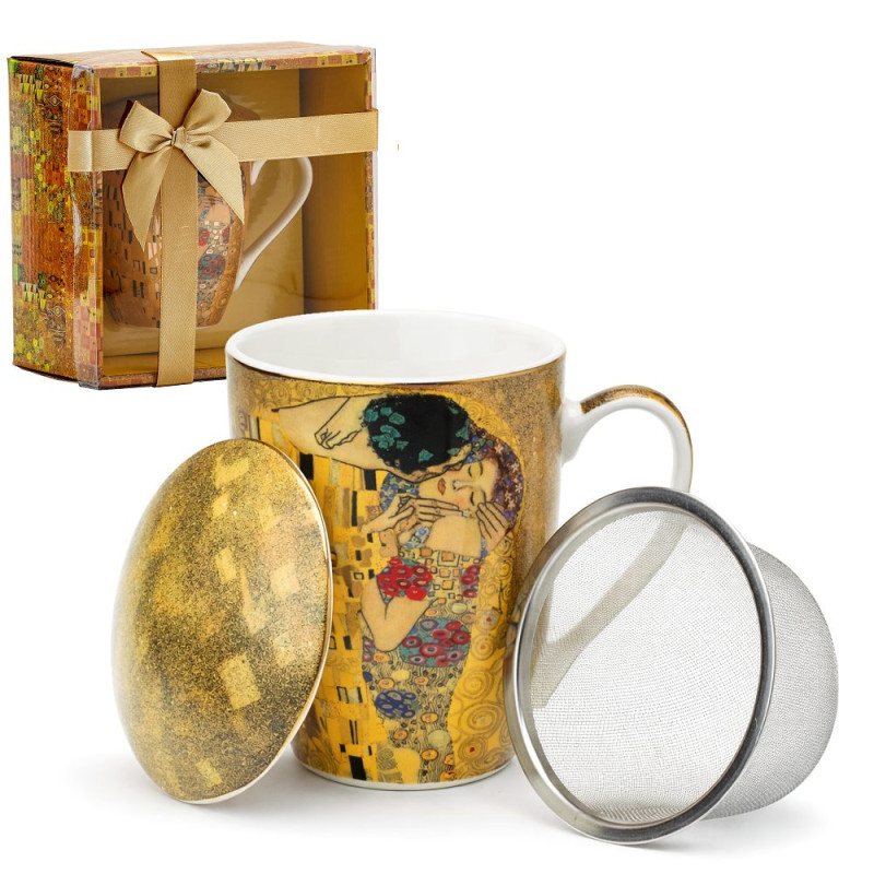 Hrnek 350 ml se sítkem a víčkem Gustav Klimt The Kiss gold collection