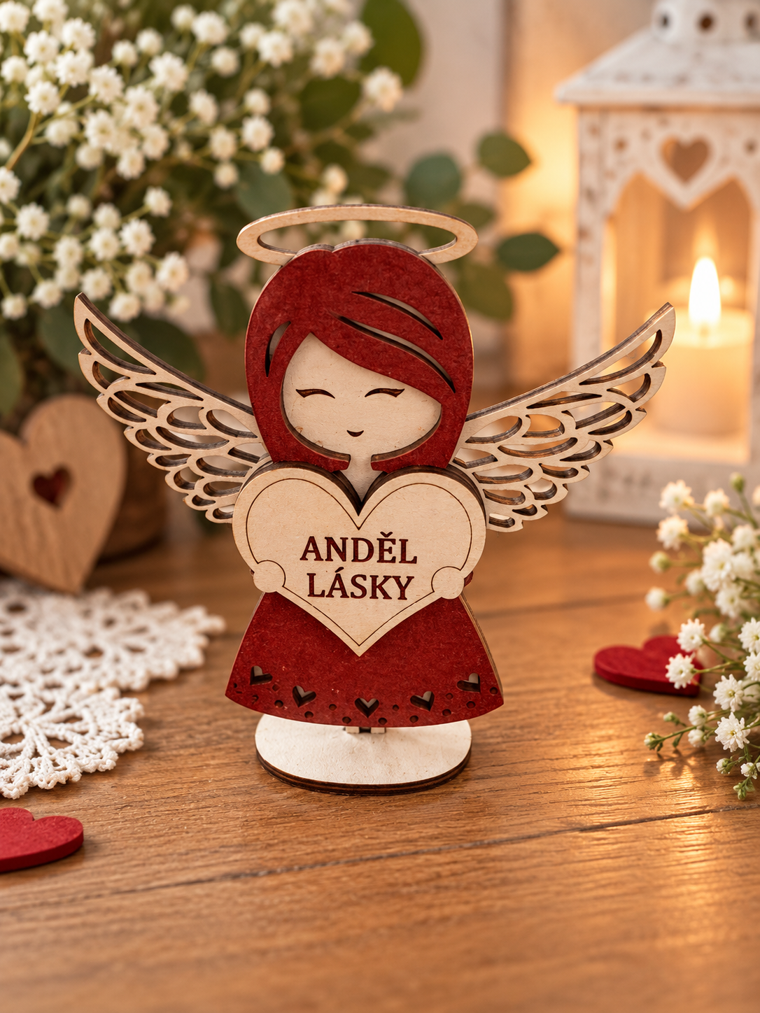 Anděl dřevo 12cm anděl lásky