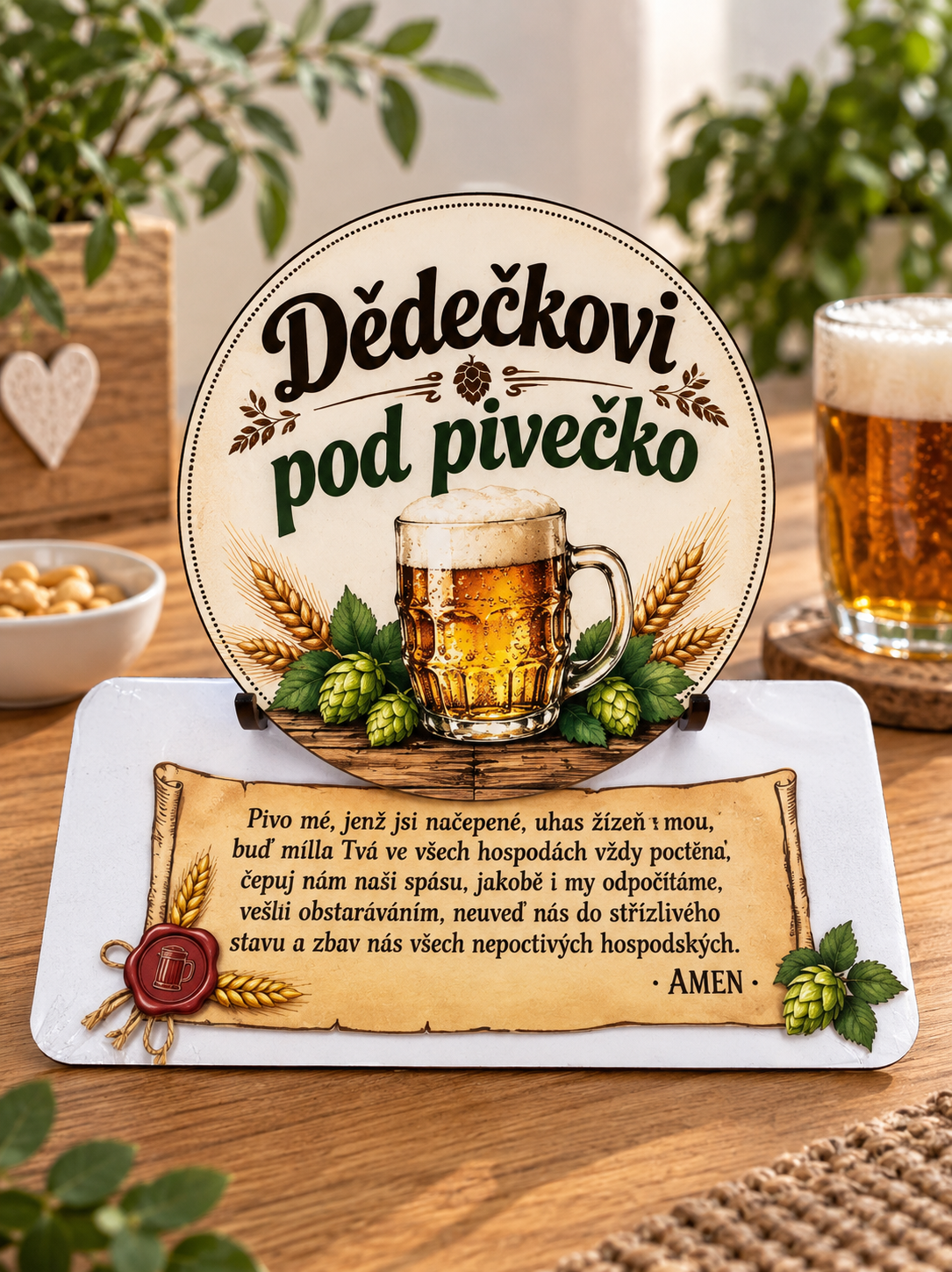 Dědečkovi pod pivečko – dřevěný podtácek 10 cm