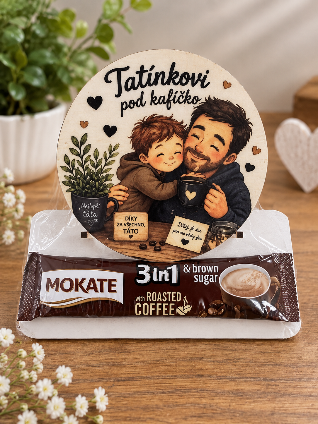Tatínkovi pod kafíčko – dřevěný podtácek 10 cm