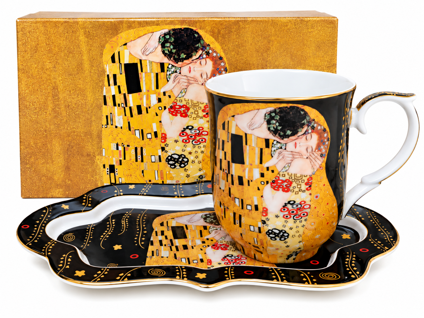 Porcelánový hrnek s táckem Gustav Klimt – Polibek, 360 ml