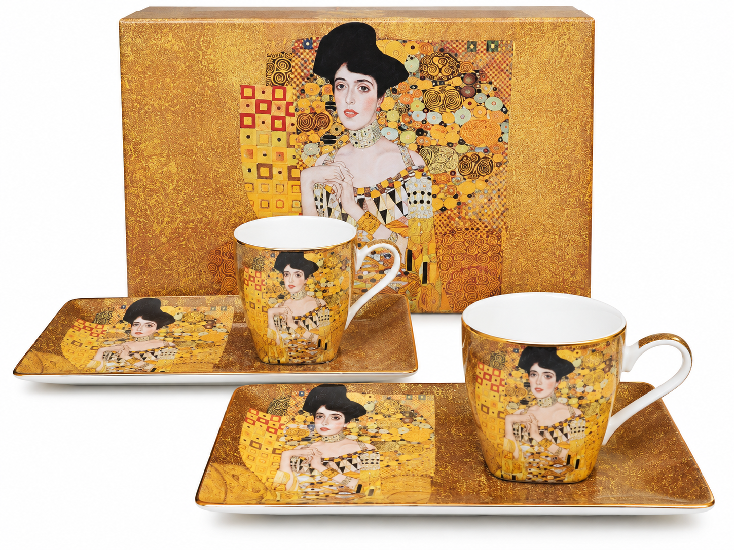 Sada 2 porcelánových šálků s podšálky Gustav Klimt – Adele, 90 ml