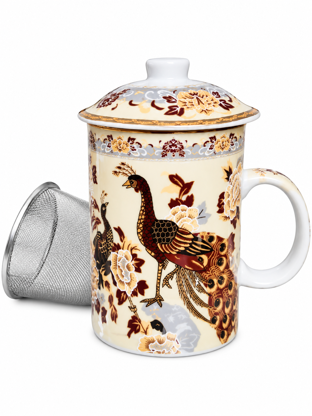 Porcelánový bylinkový hrnek se sítkem a víčkem – 300 ml