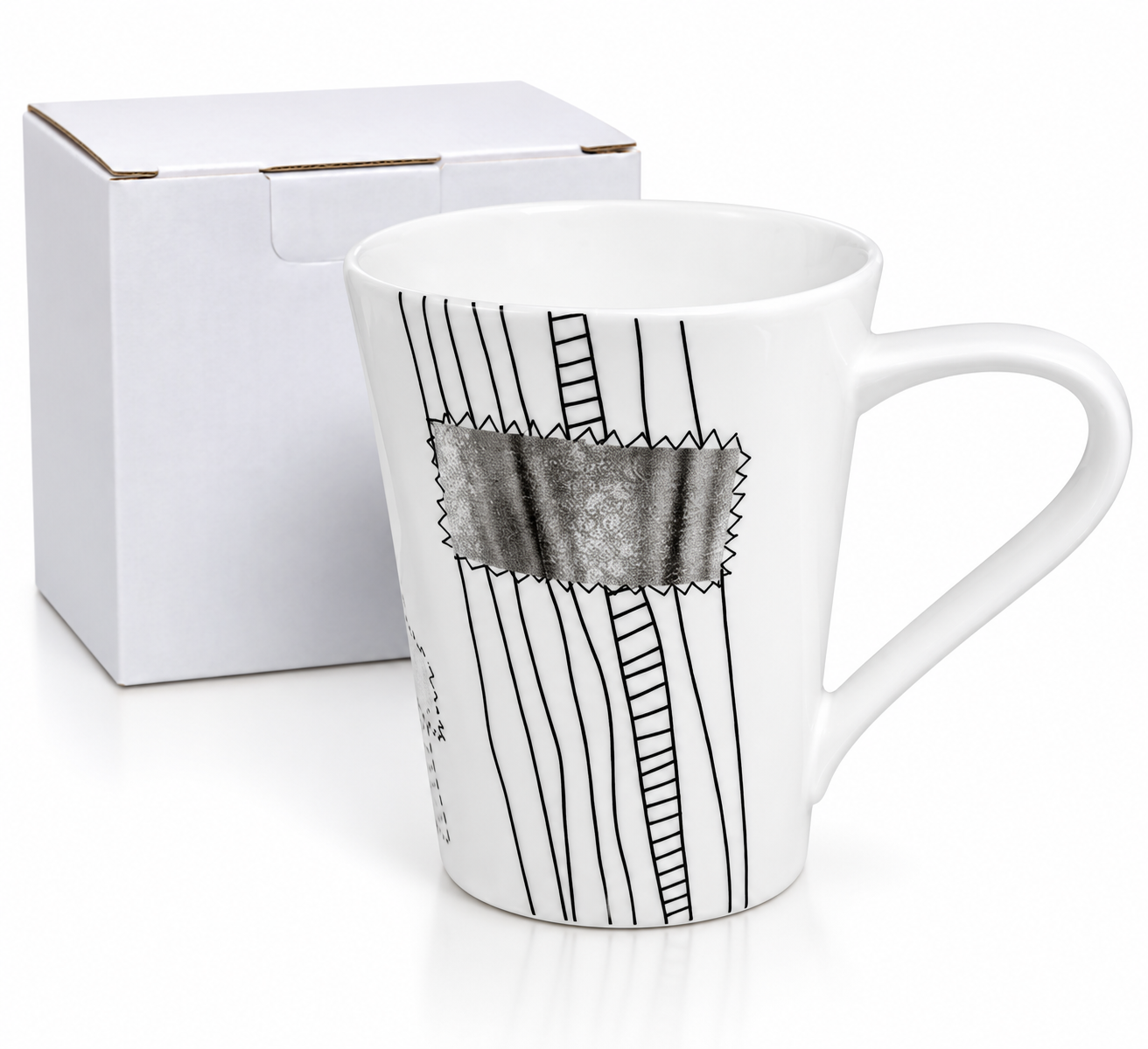 Porcelánový hrnek s moderním černošedým vzorem – 400 ml