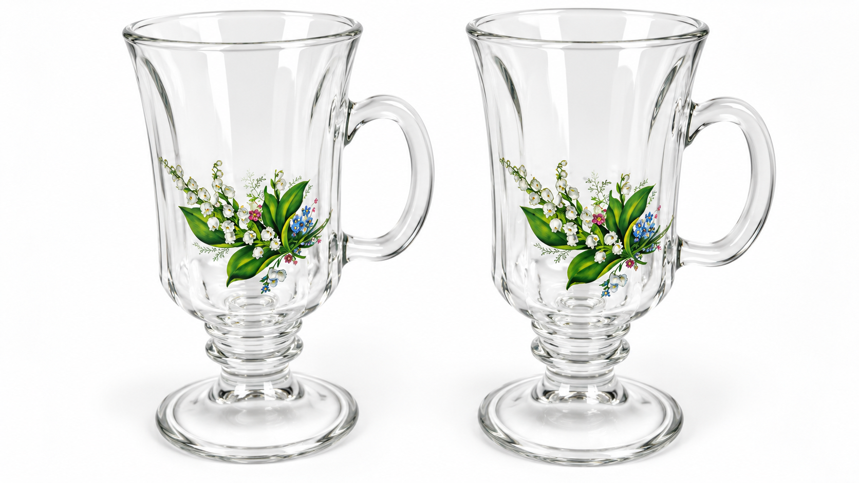 Skleněný hrnek VENEZIE – konvalinky, 300 ml